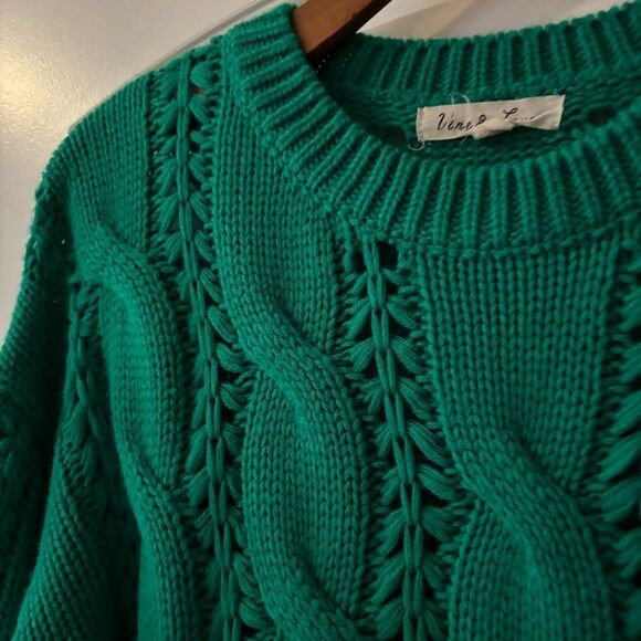 VINE & LOVE chunky knit sweater green women’s sz large St.‎ Patrick’s Day - Picture 4 of 8